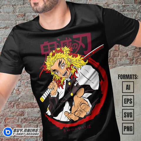 Premium Kyojuro Rengoku Demon Slayer Anime Vector T-shirt Design Template #3