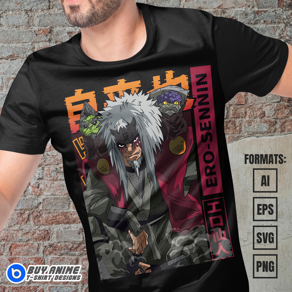 Premium Jiraya Sage Mode Naruto Anime Vector T-shirt Design Template #2