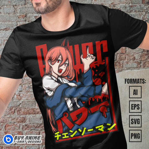 Premium Power Chainsaw Man Anime Vector T-shirt Design Template #8