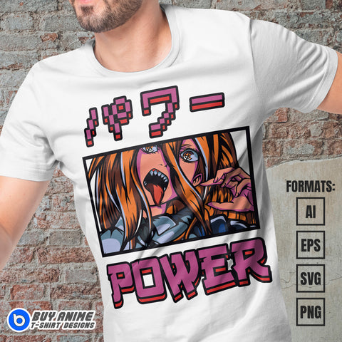 Premium Power Chainsaw Man Anime Vector T-shirt Design Template #9
