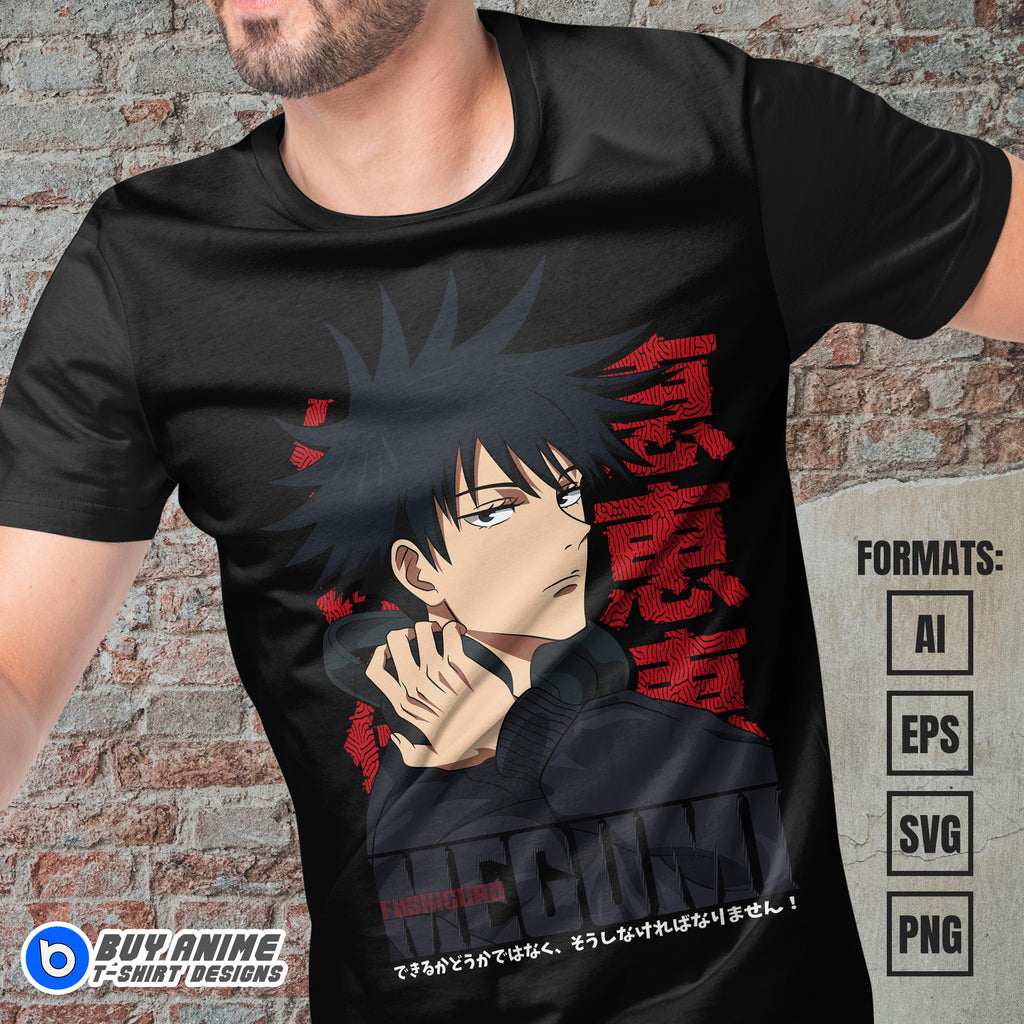 Premium Megumi Fushiguro Jujutsu Kaisen Anime Vector T-shirt Design Template #4