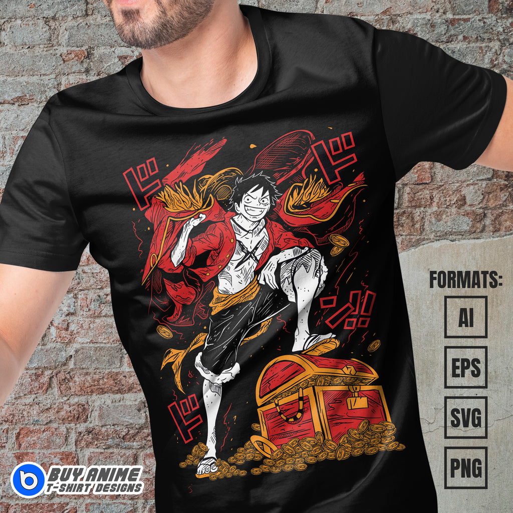 Premium Luffy One Piece Anime Vector T-shirt Design Template #24