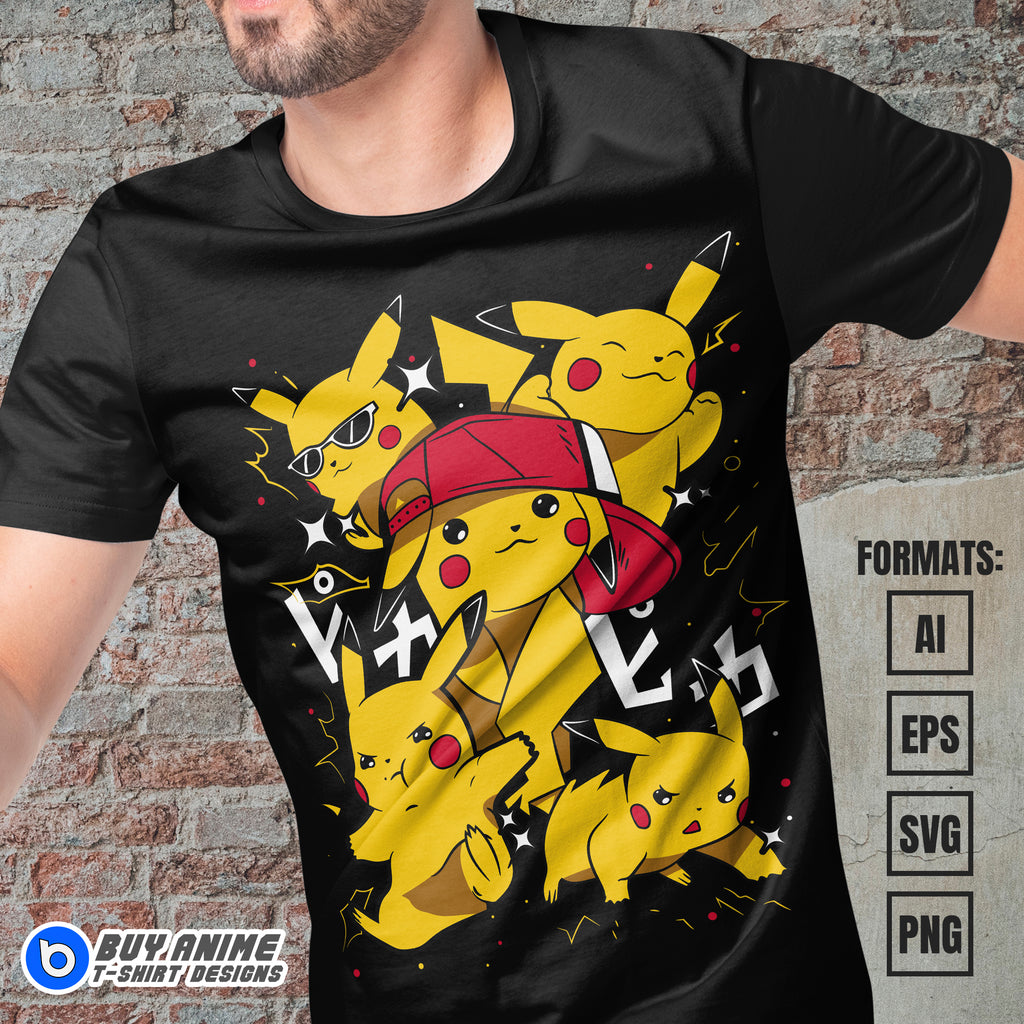 Premium Pikachu Pokemon Anime Vector T-shirt Design Template #6