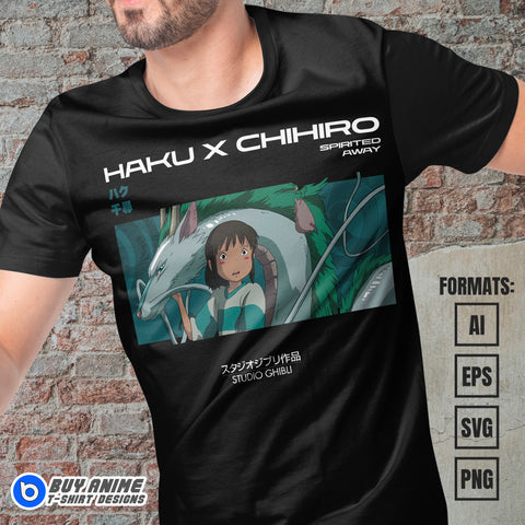 Premium Haku x Chihiro Spirited Away Anime Vector T-shirt Design Template