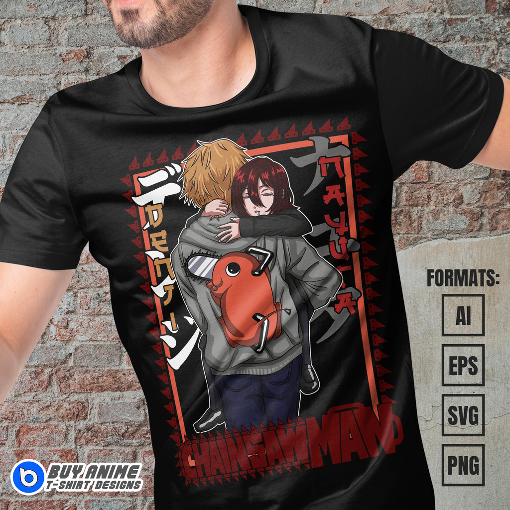 Premium Denji x Nayuta Chainsaw Man Anime Vector T-shirt Design Template