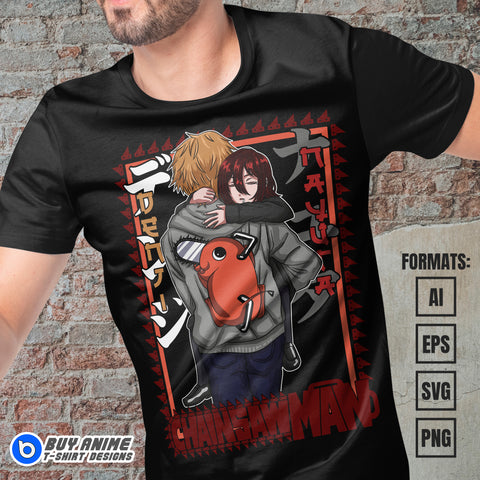 Premium Denji x Nayuta Chainsaw Man Anime Vector T-shirt Design Template