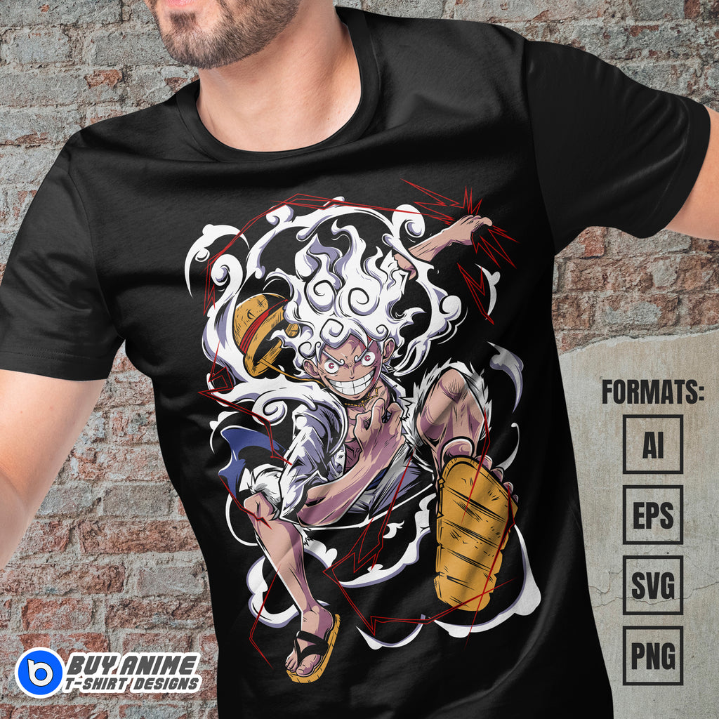 Premium Luffy Gear 5 One Piece Anime Vector T-shirt Design Template #31
