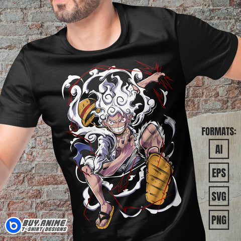 Premium Luffy Gear 5 One Piece Anime Vector T-shirt Design Template #31
