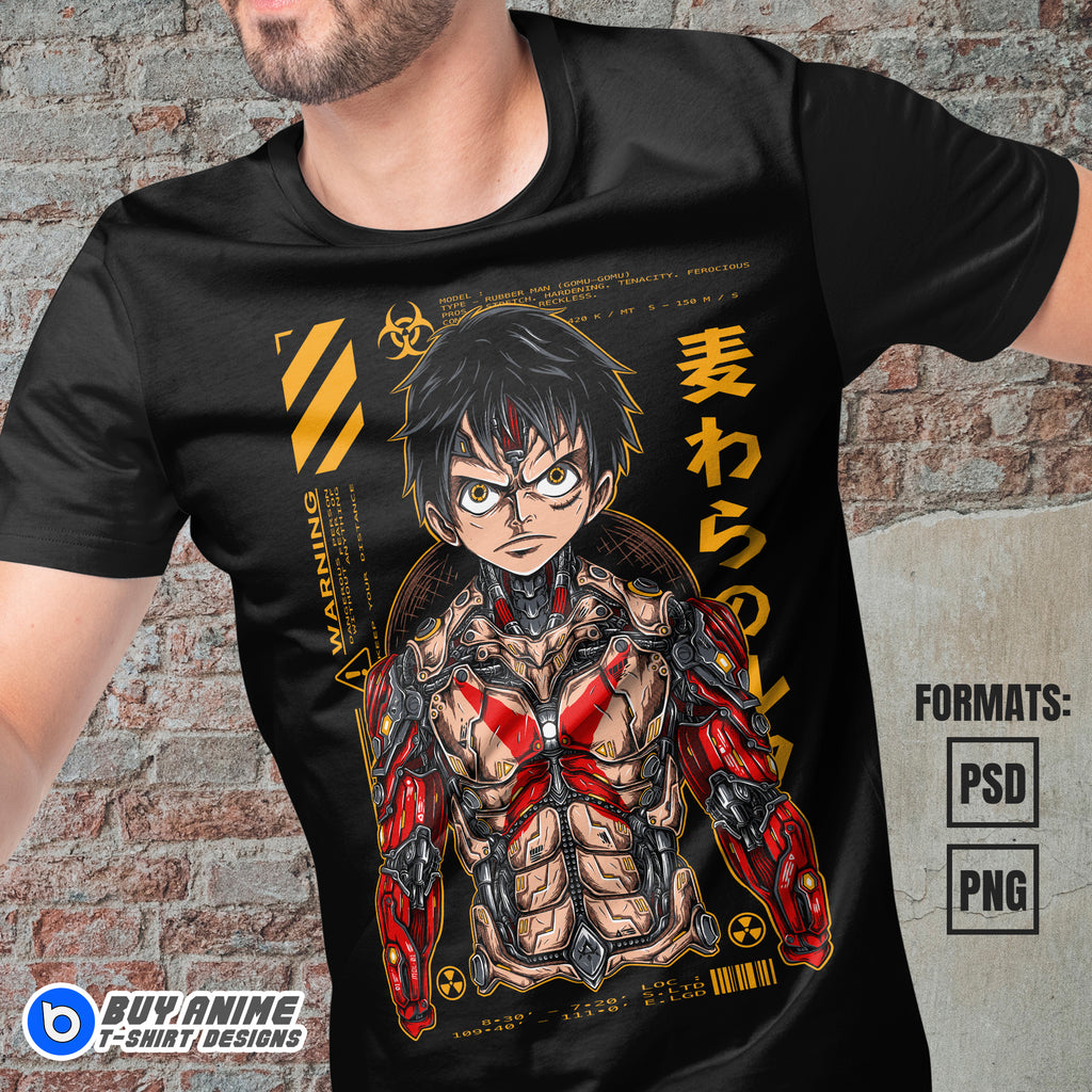 Premium Luffy Mecha One Piece Anime Vector T-shirt Design Template