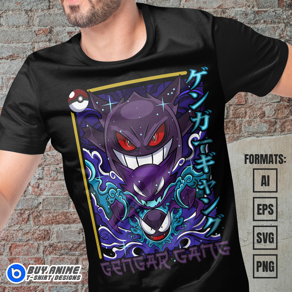 Premium Gengar Pokemon Anime Vector T-shirt Design Template #7