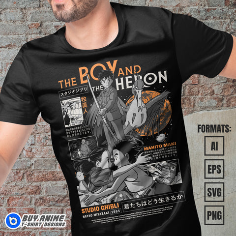 Premium The Boy And The Heron Studio Ghibli Anime Vector T-shirt Design Template