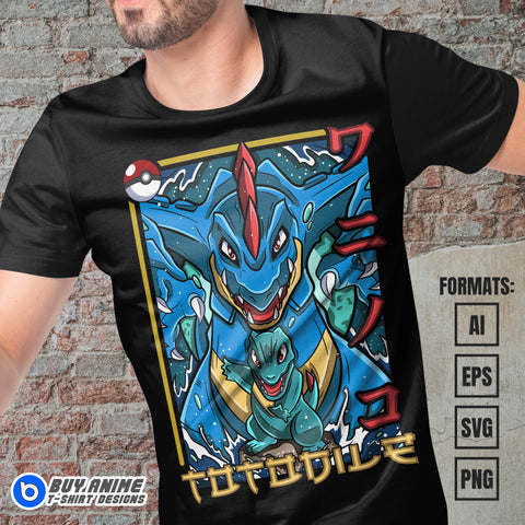 Premium Totodile Pokemon Anime Vector T-shirt Design Template