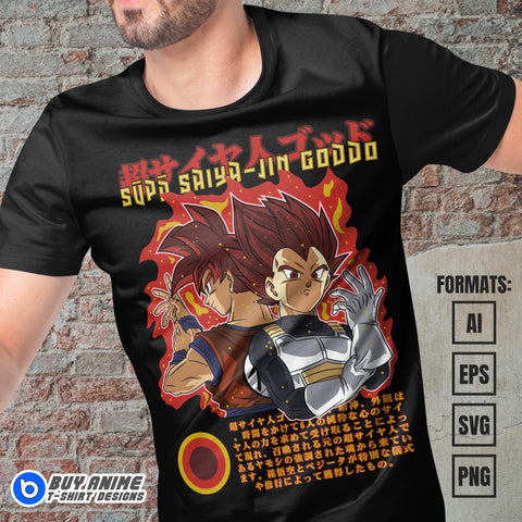 Premium Goku x Vegeta Super Saiyan Gods Dragon Ball Anime Vector T-shirt Design Template
