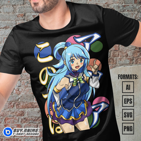 Premium Aqua Konosuba Anime Vector T-shirt Design Template