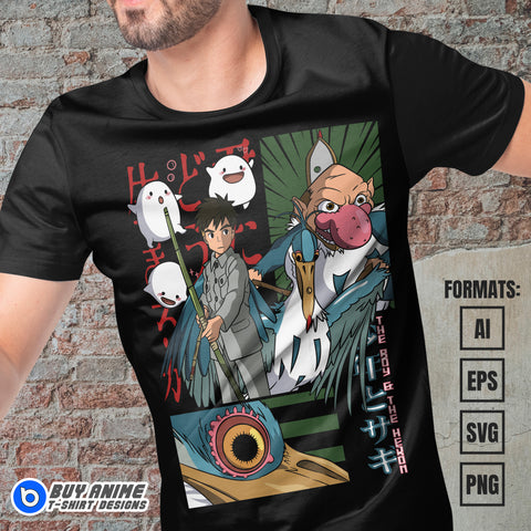 Premium The Boy And The Heron Studio Ghibli Anime Vector T-shirt Design Template #2