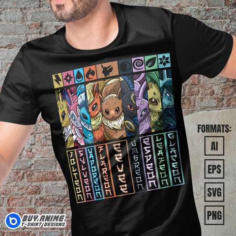 Premium Eevee Evolutions Pokemon Anime Vector T-shirt Design Template