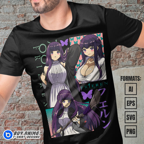 Premium Fern Frieren Beyond Journeys End Anime Vector T-shirt Design Template