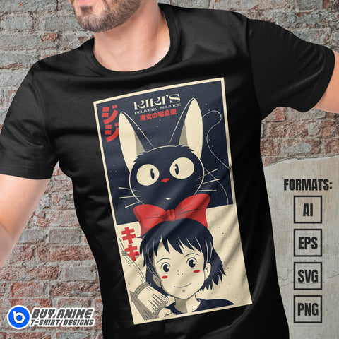 Premium Kikis Delivery Service Studio Ghibli Anime Vector T-shirt Design Template