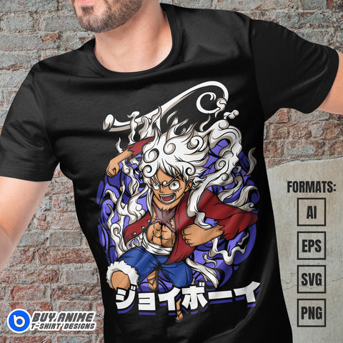 Premium Luffy Gear 5 One Piece Anime Vector T-shirt Design Template #7