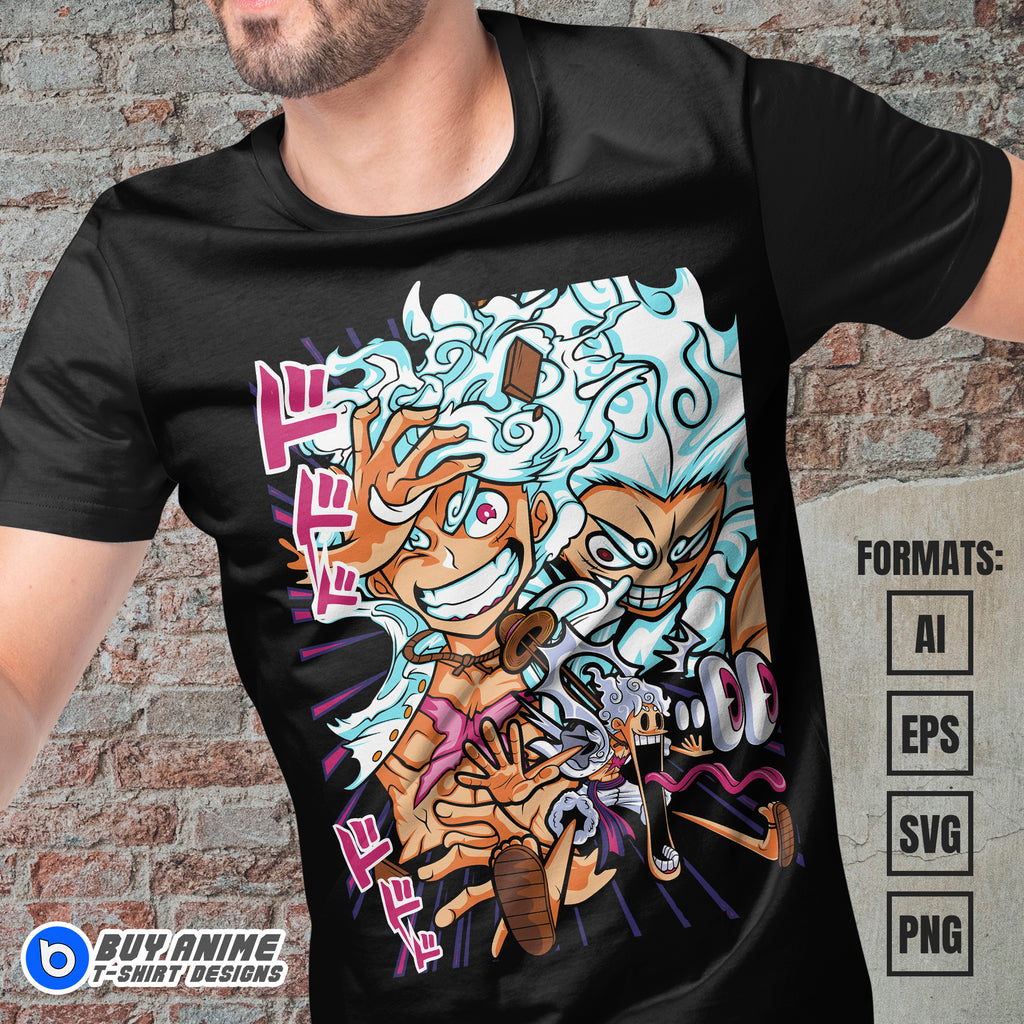 Premium Luffy Gear 5 One Piece Anime Vector T-shirt Design Template #34