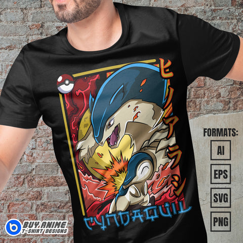 Premium Cyndaquil Evolution Pokemon Anime Vector T-shirt Design Template
