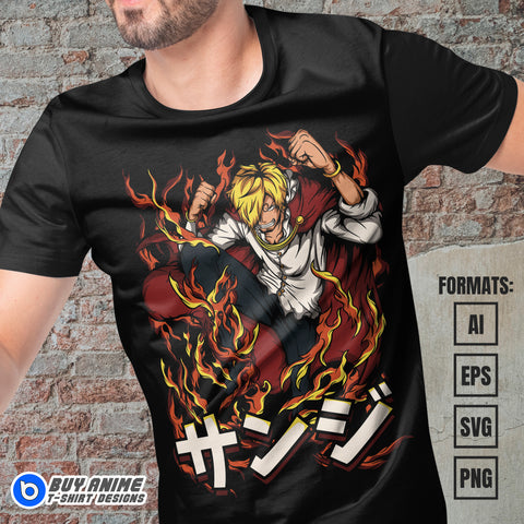 Premium Sanji One Piece Anime Vector T-shirt Design Template