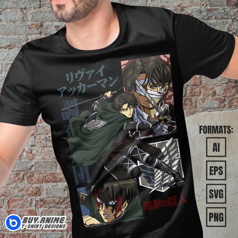 Premium Levi Ackerman Attack on Titan Anime Vector T-shirt Design Template #8