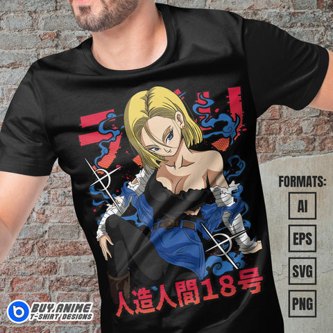 Premium Android 18 Dragon Ball Anime Vector T-shirt Design Template #5