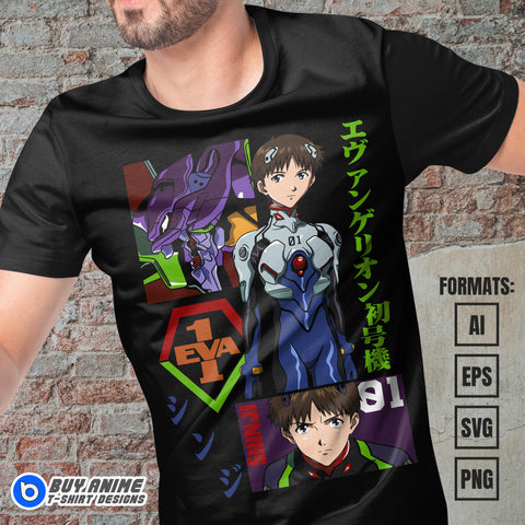 Premium Shinji Ikari Neon Genesis Evangelion Anime Vector T-shirt Design Template #3