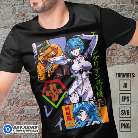 Premium Rei Ayanami Neon Genesis Evangelion Anime Vector T-shirt Design Template #2
