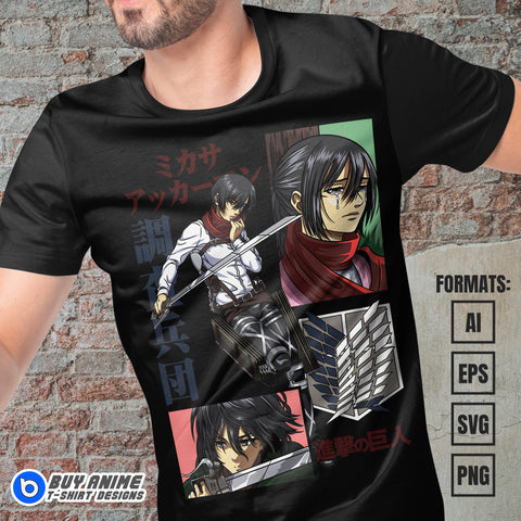 Premium Mikasa Attack on Titan Anime Vector T-shirt Design Template #4