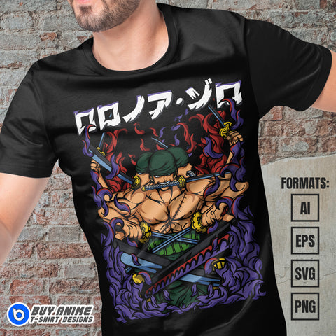 Premium Roronoa Zoro One Piece Vector T-shirt Design Template #6