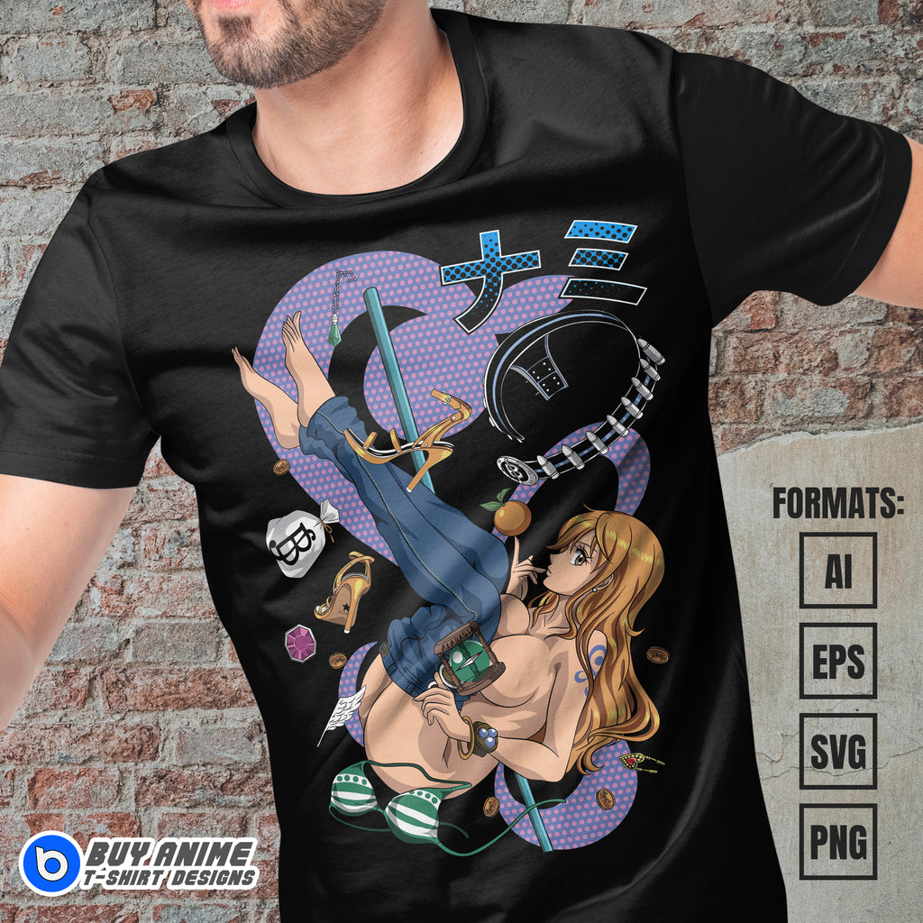 Premium Nami One Piece Anime Vector T-shirt Design Template #6
