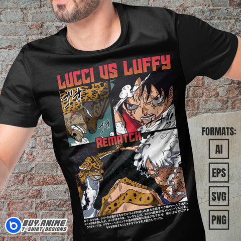Premium Lucci x Luffy One Piece Anime Vector T-shirt Design Template
