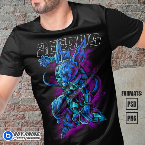 Premium Beerus Dragon Ball Anime Vector T-shirt Design Template