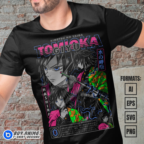 Premium Giyu Tomioka Demon Slayer Anime Vector T-shirt Design Template #3