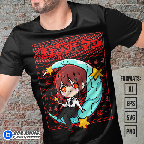 Premium Makima x Christmas Chainsaw Man Anime Vector T-shirt Design Template