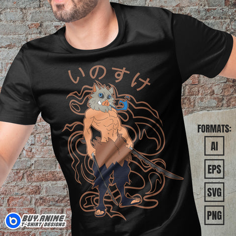 Premium Inosuke Demon Slayer Anime Vector T-shirt Design Template #11