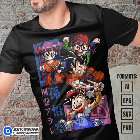 Premium Goku x Arale Dragon Ball Anime Vector T-shirt Design Template