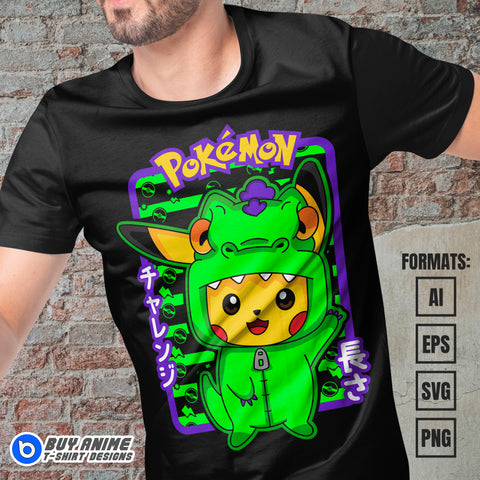 Premium Pikachu x Reptar Pokemon Anime Vector T-shirt Design Template