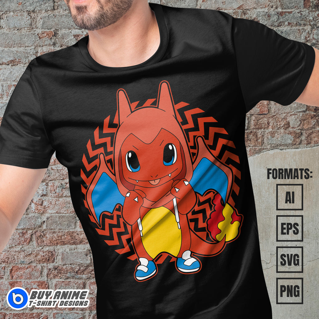 Premium Charmander Pokemon Anime Vector T-shirt Design Template