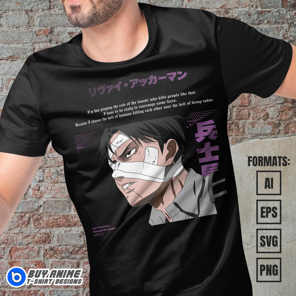 Premium Levi Ackerman Attack on Titan Anime Vector T-shirt Design Template #9