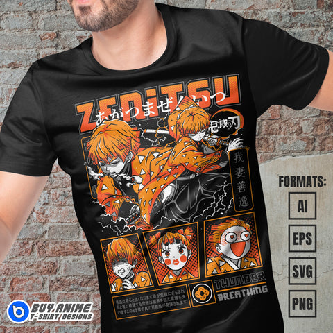 Premium Zenitsu Demon Slayer Anime Vector T-shirt Design Template #6