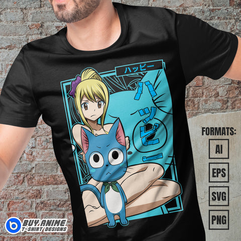 Premium Happy x Lucy Heartfilia Fairy Tail Anime Vector T-shirt Design Template