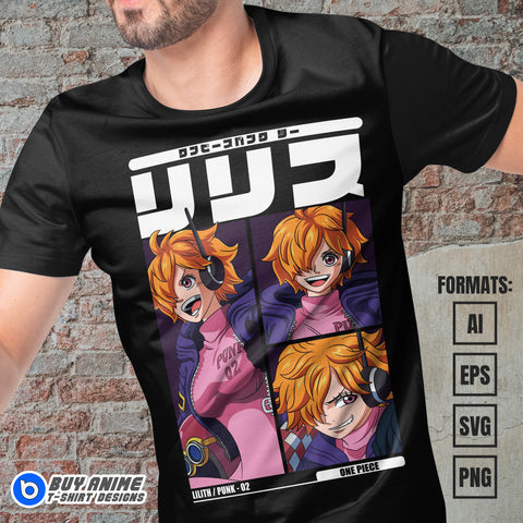 Premium Lilith Vegapunk One Piece Anime Vector T-shirt Design Template