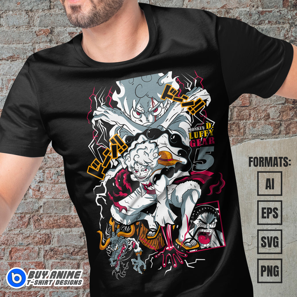 Premium Luffy Gear 5 x Kaido One Piece Anime Vector T-shirt Design Template #2