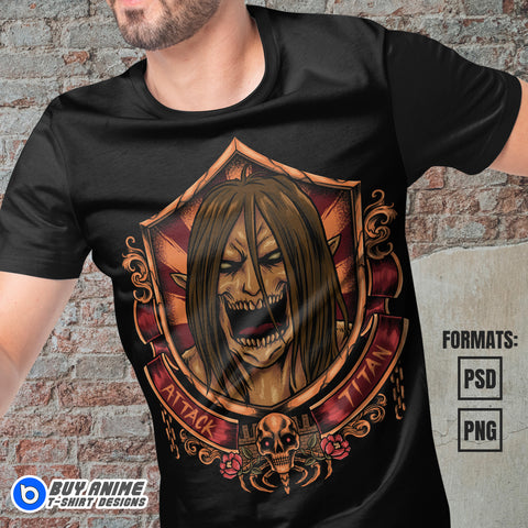 Premium Attack on Titan Anime Vector T-shirt Design Template #2