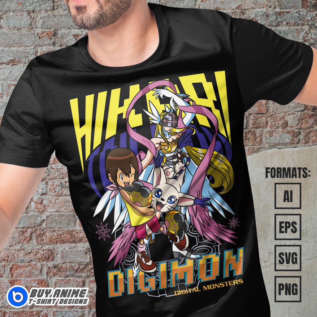 Premium Hikari x Angewomon Digimon Anime Vector T-shirt Design Template