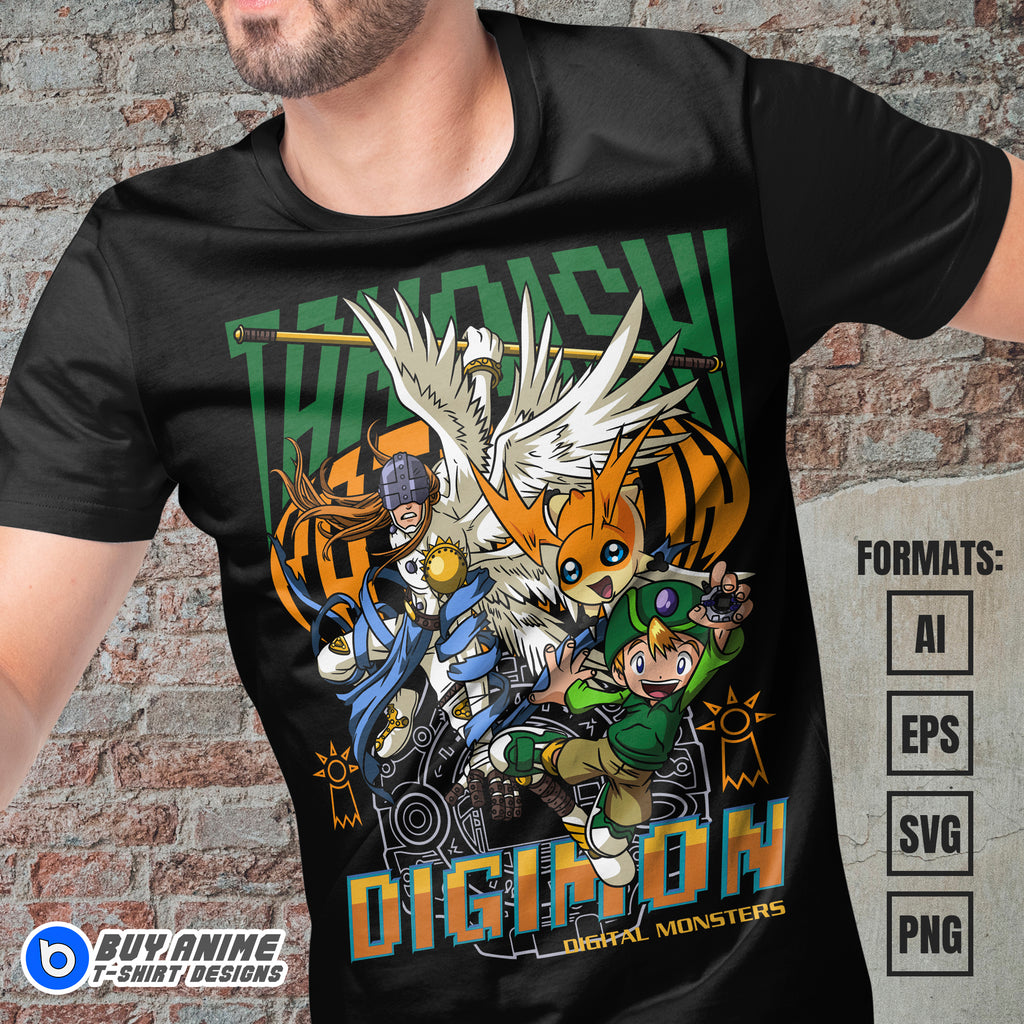 Premium Takaishi x Angemon Digimon Anime Vector T-shirt Design Template