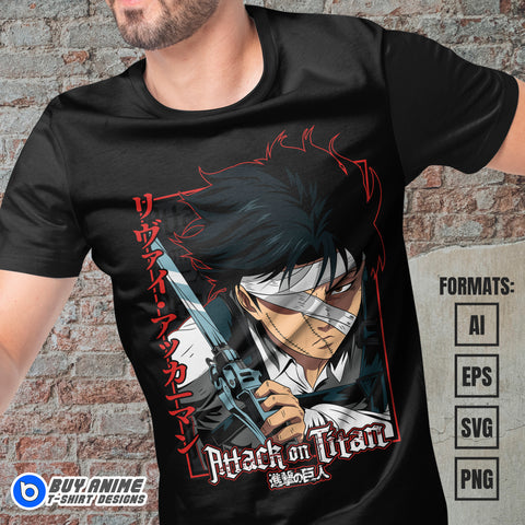 Premium Levi Ackerman Attack on Titan Anime Vector T-shirt Design Template #10